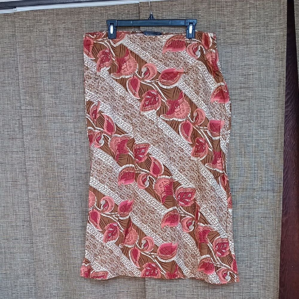 Van Heusen Pink and Brown Floral Pencil Cotton Maxi Skirt